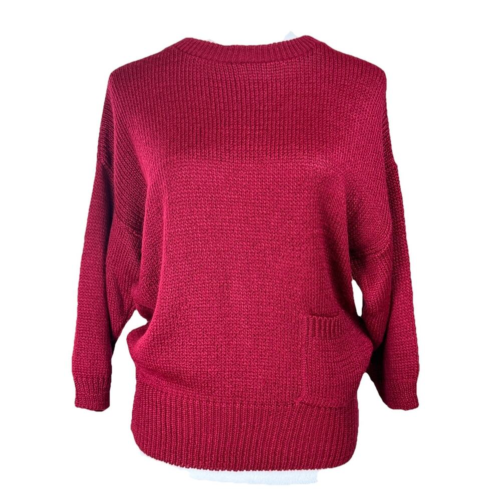 Tumbleweeds Women's Sweater Pullover 3/4 Sleeves 1 pocket Dk Red Sz L Classic